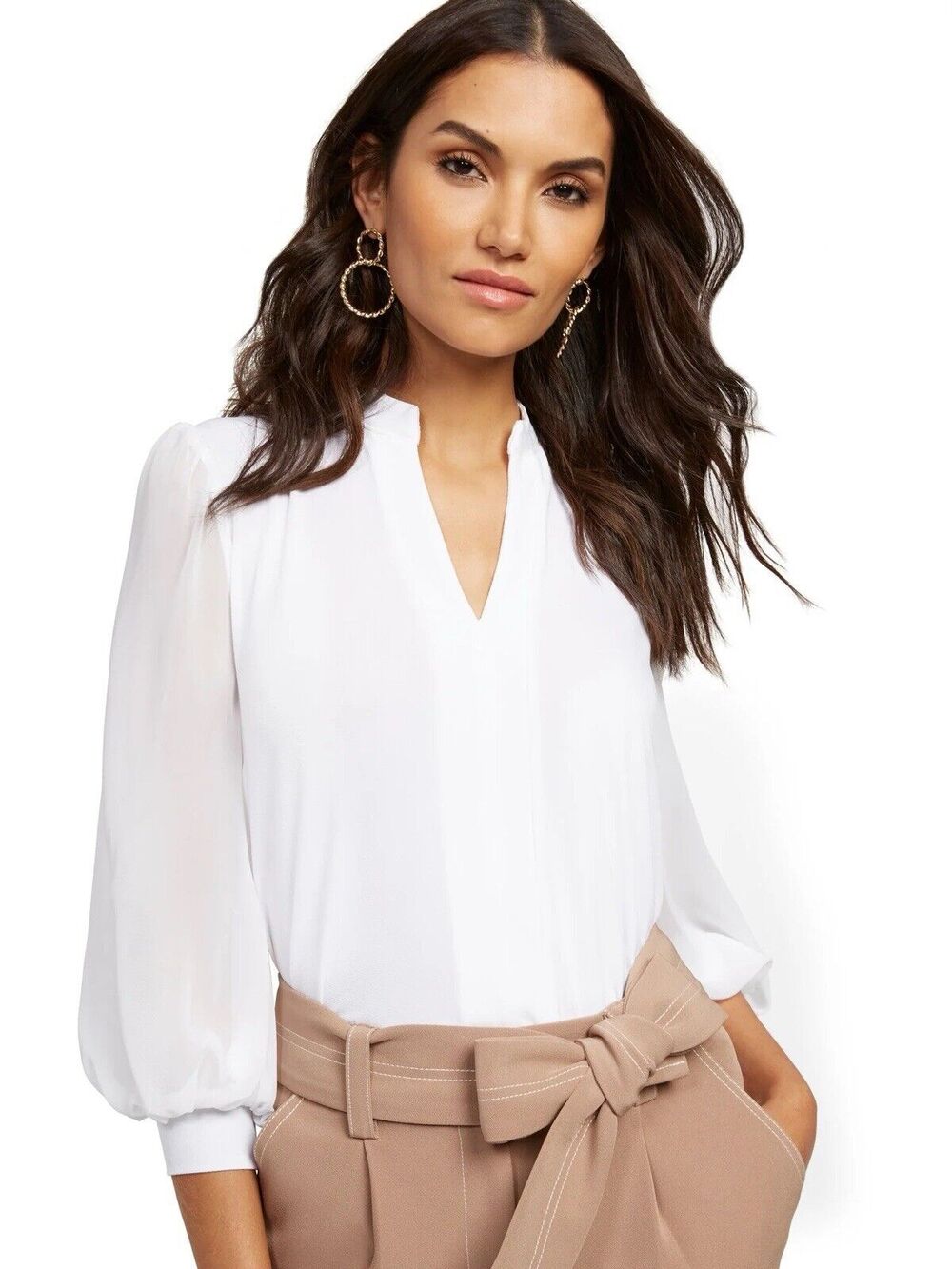 7th Avenue New York & Company Blouse Womens Size Large Chiffon Minimalist NWT